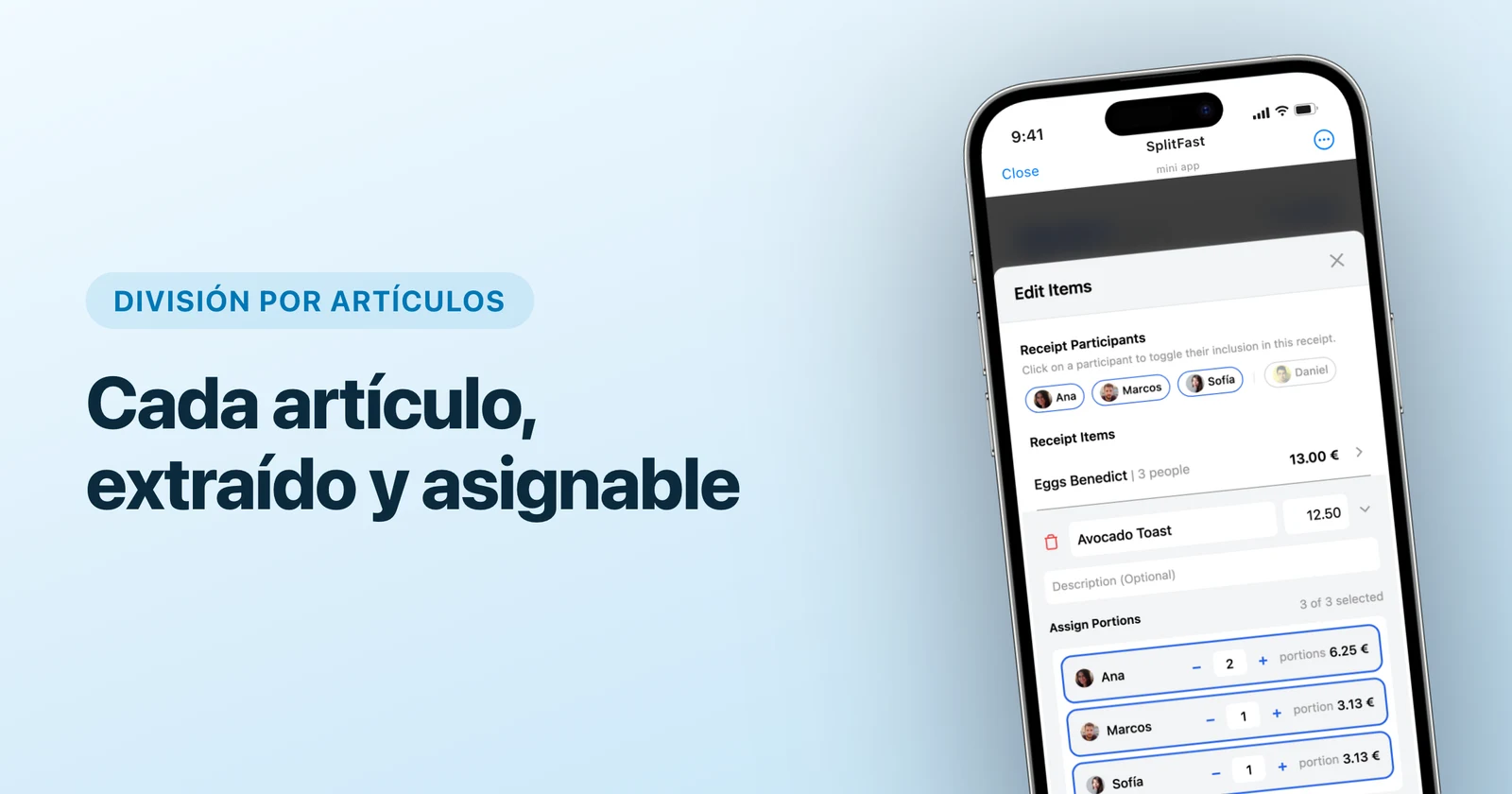 Foto de un recibo convirtiéndose en una lista de artículos con precios en SplitFast