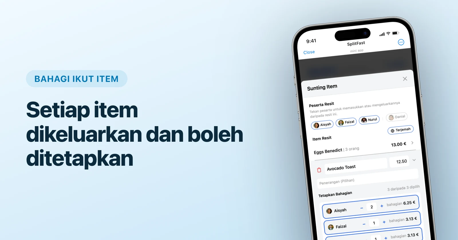 Gambar resit bertukar menjadi senarai item berserta harga dalam SplitFast