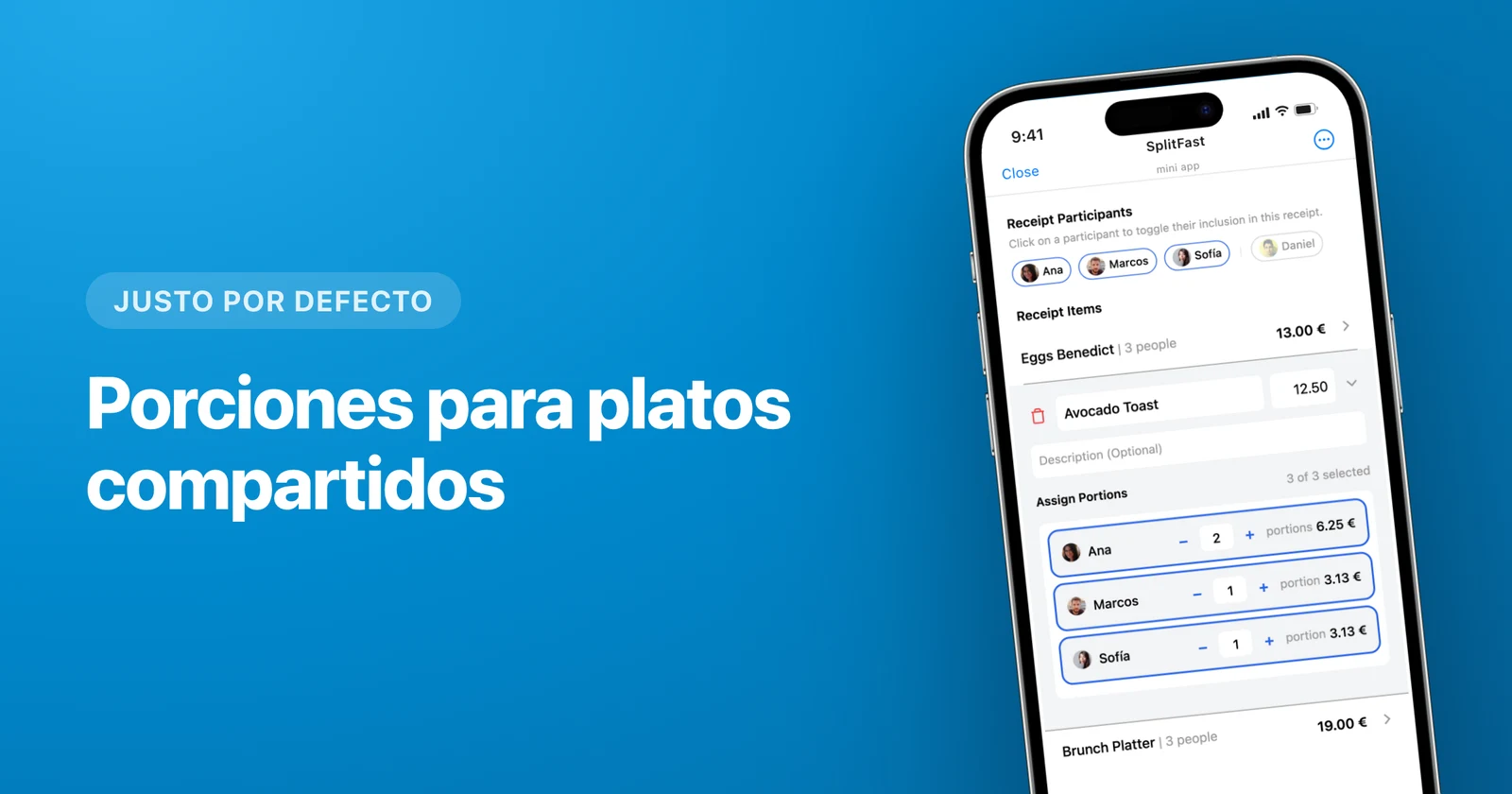 Asignación de artículos del recibo a integrantes concretos del grupo en SplitFast