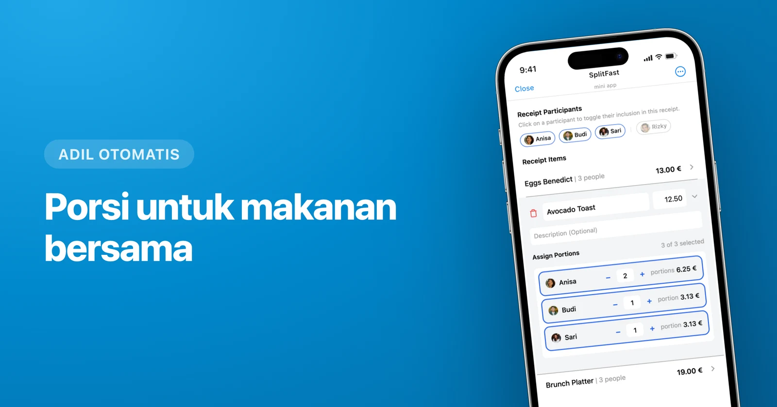 Menetapkan item struk ke anggota grup tertentu di SplitFast